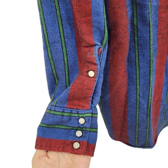 Vintage Western Striped Pearl Snap Flannel Shirt XL Outdoor Rugged Cabin Core - Picture 8 of 11